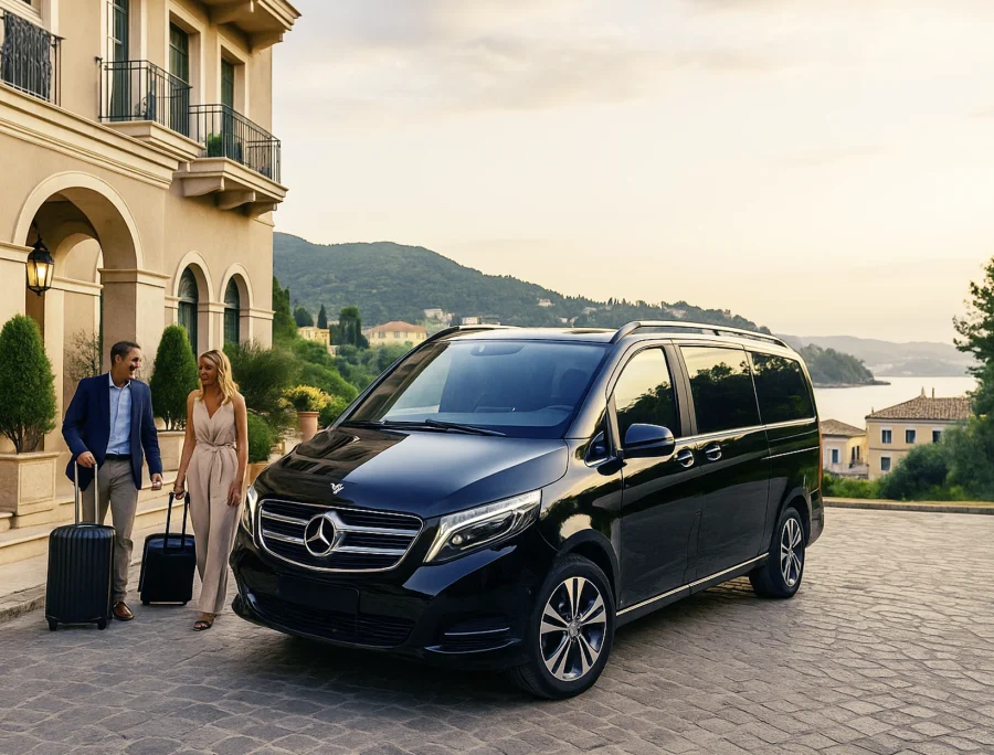 vanity premium transfers corfu couple luggage villa minivan