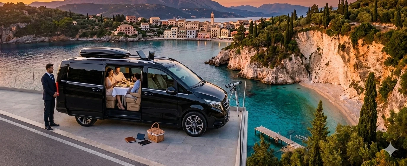 vanity premium transfers corfu luxury van coastal viewpoint